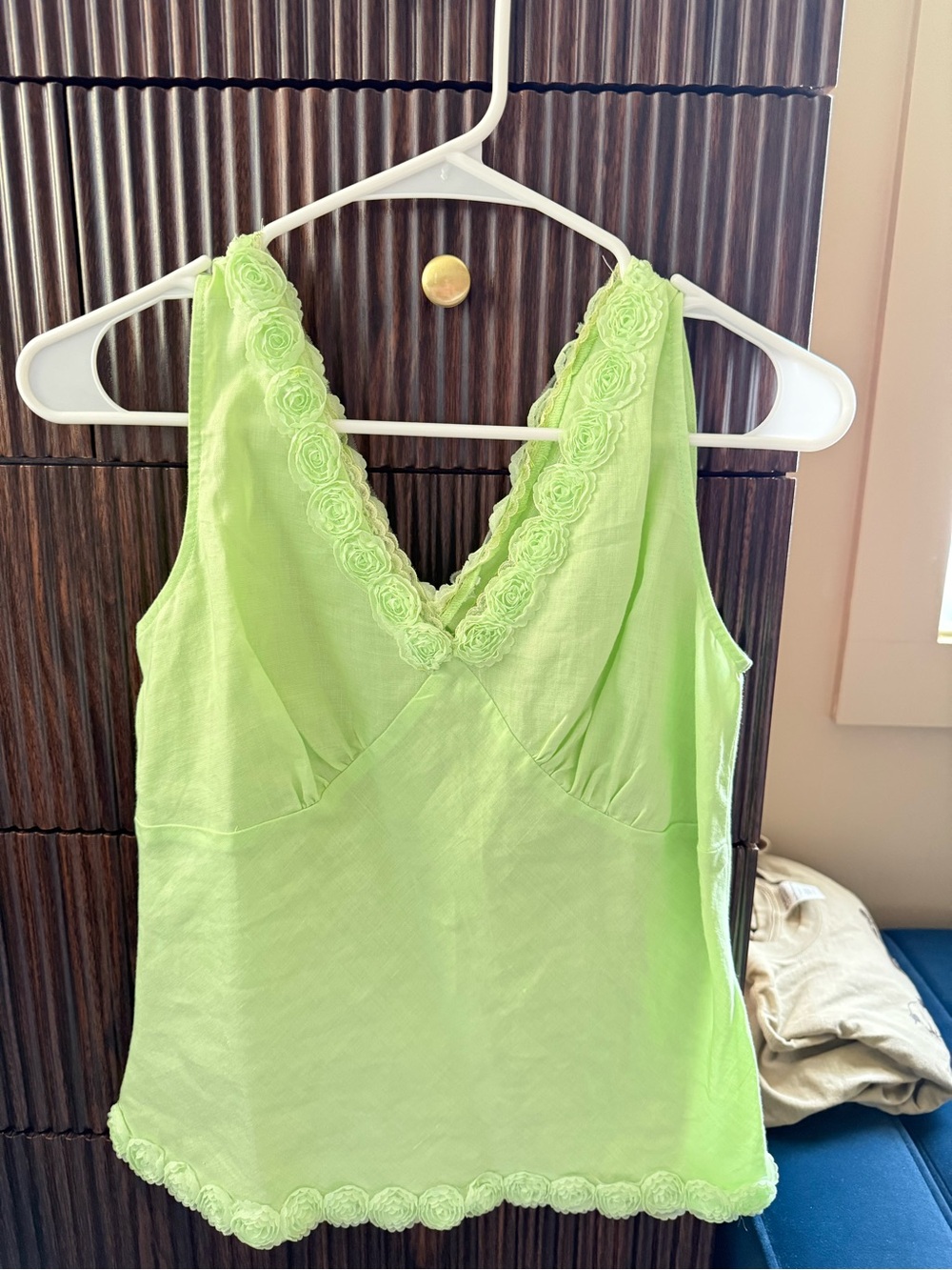 Green Lace-Trim V-Neck Camisole Top